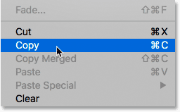 Elija el comando Copiar del menú Editar en Photoshop.