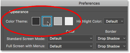 Color Theme option in Photoshop CC preferences.