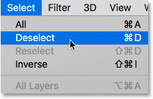 Choisissez la commande Désélectionner dans le menu de sélection de Photoshop.