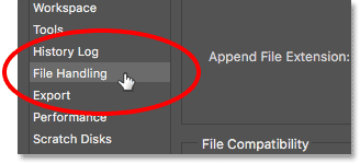 Choose file handling preferences in Photoshop.