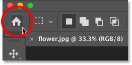 Clicking the Home button in Photoshop to return to the Home screen