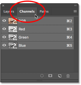 فتح لوحة Channels في مجموعة اللوحة في Photoshop.