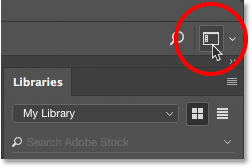 Clicking the workspace icon in the Photoshop interface.
