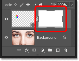 يظهر مصغر قناع طبقة على طبقة الشكل في لوحة Layers في Photoshop