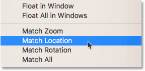 Match Location option in Photoshop