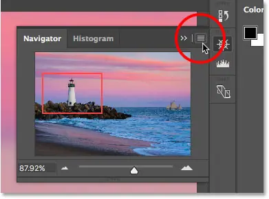 رمز قائمة لوحة Navigator في Photoshop