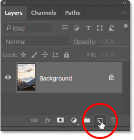 Clicking the New Layer icon in the Layers panel in Photoshop.
