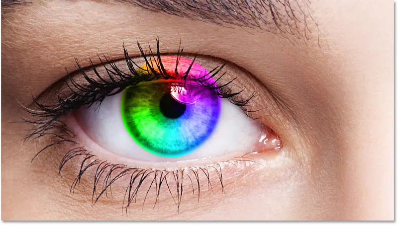 Efecto de color de ojos después de cambiar el modo de fusión de la forma a Color