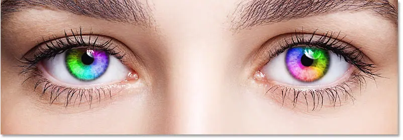Der Effekt nach der Drehung des Verlaufswinkels im rechten Auge
