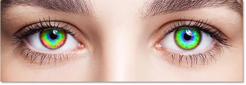 يتم الآن تعيين كل عين على شكل مختلف من تأثير قوس قزح. 