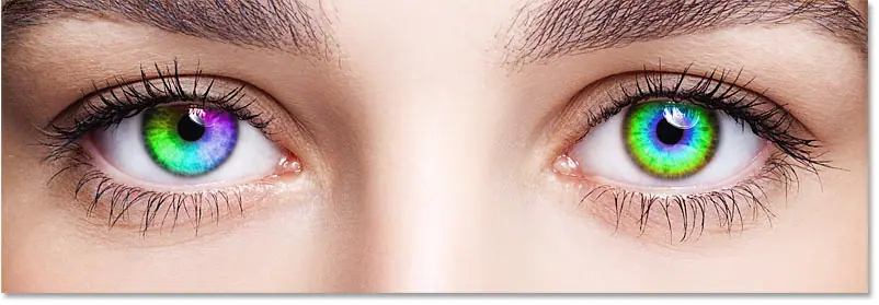 Effekt nach der Änderung des Verlaufsstils des rechten Auges in „Radial“ in Photoshop