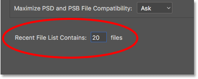 The recent files list contains the option.