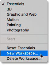 إنشاء مساحة عمل Photoshop جديدة.