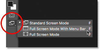 تحديد وضع Full Screen With Menu Bar من شريط الأدوات في Photoshop. 