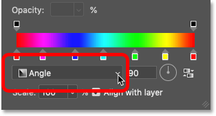 Change the gradient style to a corner in Photoshop