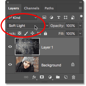 تغيير صيغة المزج لطبقة النسيج إلى Soft Light في Photoshop.