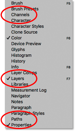 تظهر علامة اختيار بجانب لوحة Layers ضمن قائمة Window. 