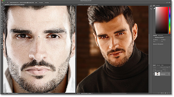 Amplíe solo una imagen en un diseño de varios documentos en Photoshop