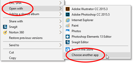 Go to Open With, then choose another app, this time for the TIFF file.