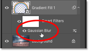 How to reopen the Gaussian Blur smart filter settings in the Layers panel in Photoshop
