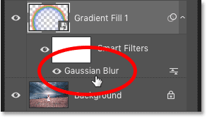 So öffnen Sie die Einstellungen für den Gaußschen Weichzeichner-Smartfilter im Ebenenbedienfeld in Photoshop erneut