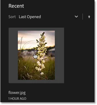 Reopen a recent file in the main Photoshop screen
