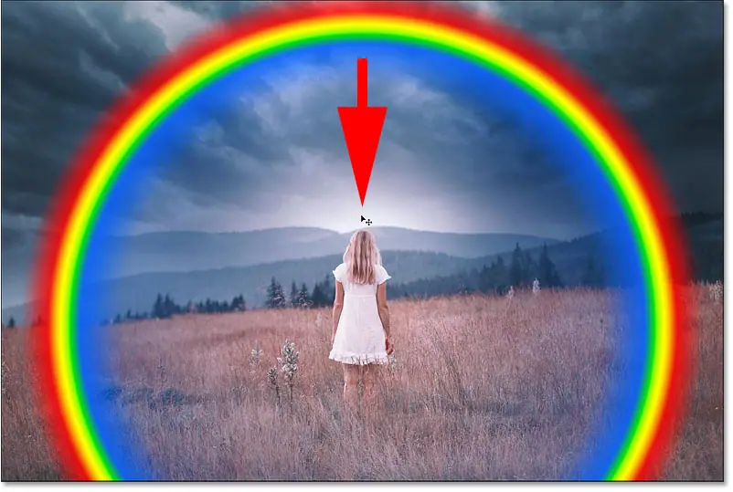 Перетащите градиент радуги на место в Photoshop.