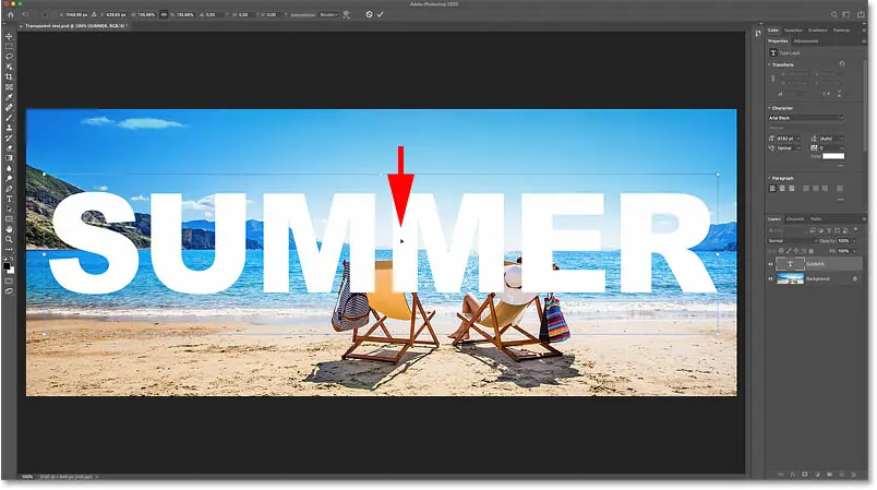 Center text in front of the image in Photoshop
