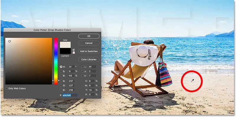 Sample the new drop shadow color from the image in Photoshop