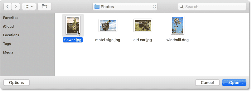 Select an image to open in Photoshop.