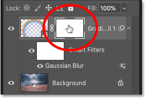 Selecting the layer mask in the Layers panel in Photoshop