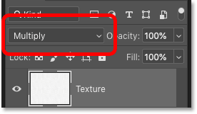 تغيير وضع مزج طبقة Texture إلى Multiply في لوحة Layers في Photoshop
