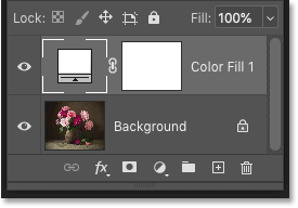 El panel Capas de Photoshop muestra una capa de relleno de color sólido