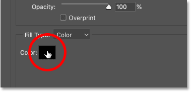 Щелчок образца цвета обводки в диалоговом окне «Стиль слоя» в Photosohp