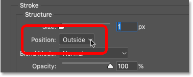 Sets the stroke position in the Layer Style dialog box in Photosohp