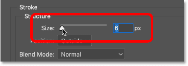 Set the stroke size in the Layer Style dialog box in Photosohp