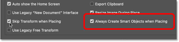 Оставьте параметр «Всегда создавать смарт-объект при размещении» включенным в настройках Photoshop.