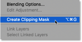اختيار أمر Create Clipping Mask في Photoshop