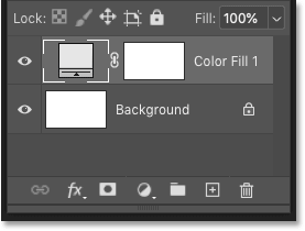 На панели «Слои» в Photoshop отображается слой заливки сплошным цветом.