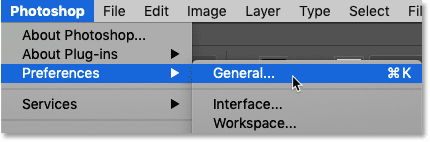 Откройте общие настройки Photoshop.