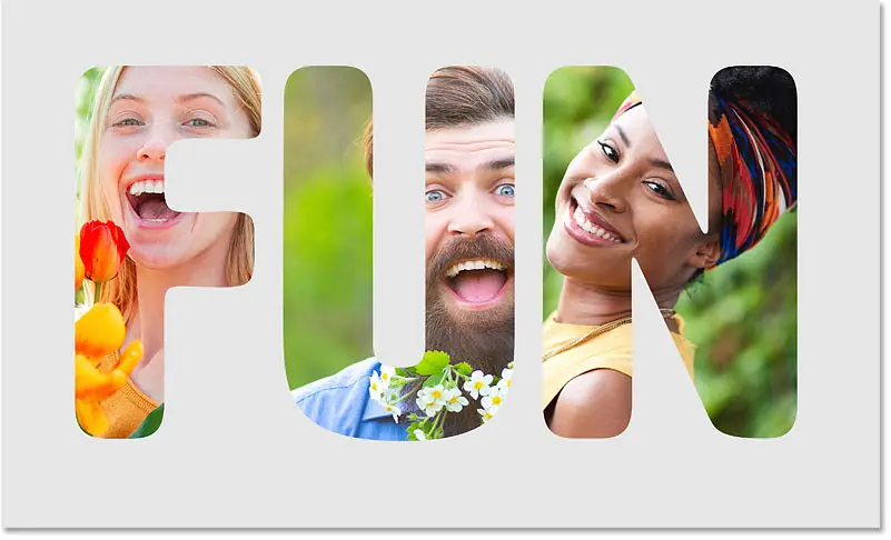 Результат после размещения изображения в каждой букве в фотошопе