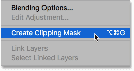 Elegir el comando Crear máscara de recorte en Photoshop