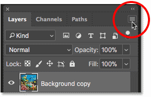 Clicking the Layers panel menu icon