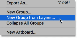 Choisissez un nouveau groupe de calques dans le menu du panneau Calques