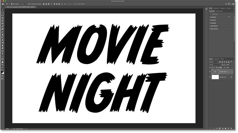 Document Photoshop brut avec du texte devant l'arrière-plan