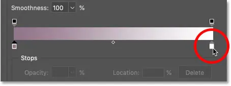 Double-clicking the white stops to change the color in Photoshop's Gradient Editor