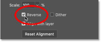 Opción inversa en el cuadro de diálogo Relleno degradado de Photoshop