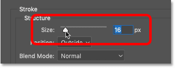 Increase the stroke size in the Layer Style dialog box in Photoshop