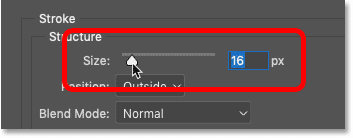 Augmentez la taille du trait dans la boîte de dialogue Style de calque de Photoshop