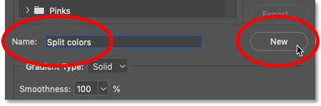 Name and save the gradient as a custom preset in the Photoshop Gradient Editor